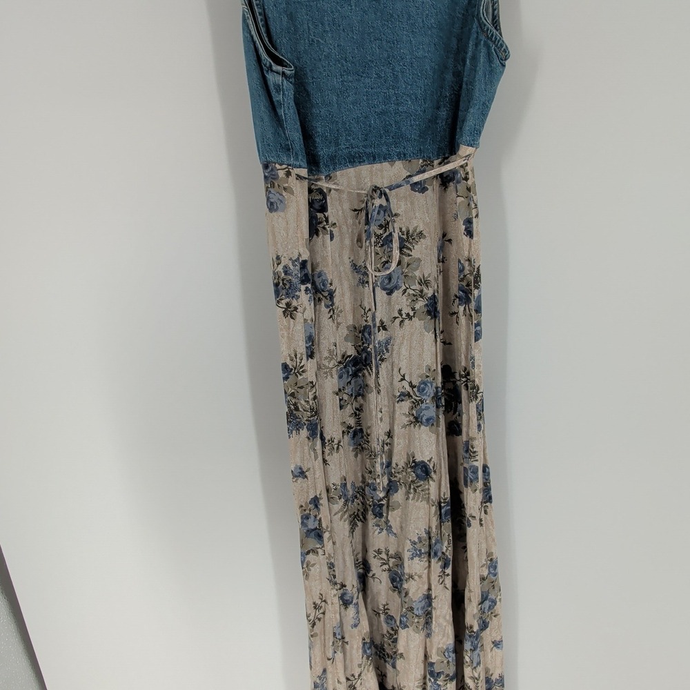 Vintage 90s California Concepts Denim Floral Maxi Dress Cottagecore Western - Picture 8 of 11